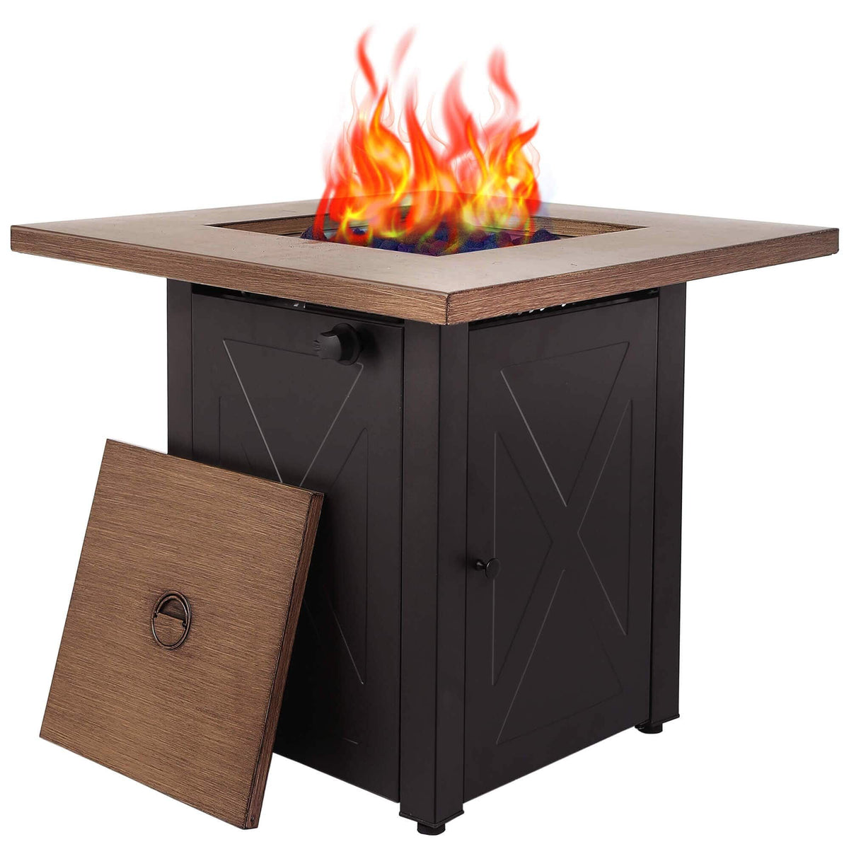 28 Inch Gas Fire Pit with Wood Table - Mocha