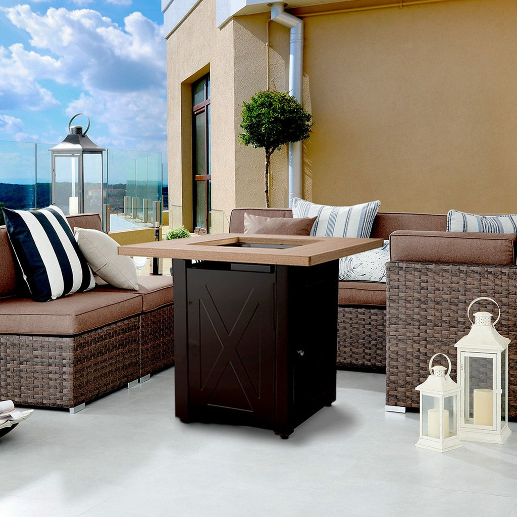 28 Inch Gas Fire Pit with Wood Table - Mocha
