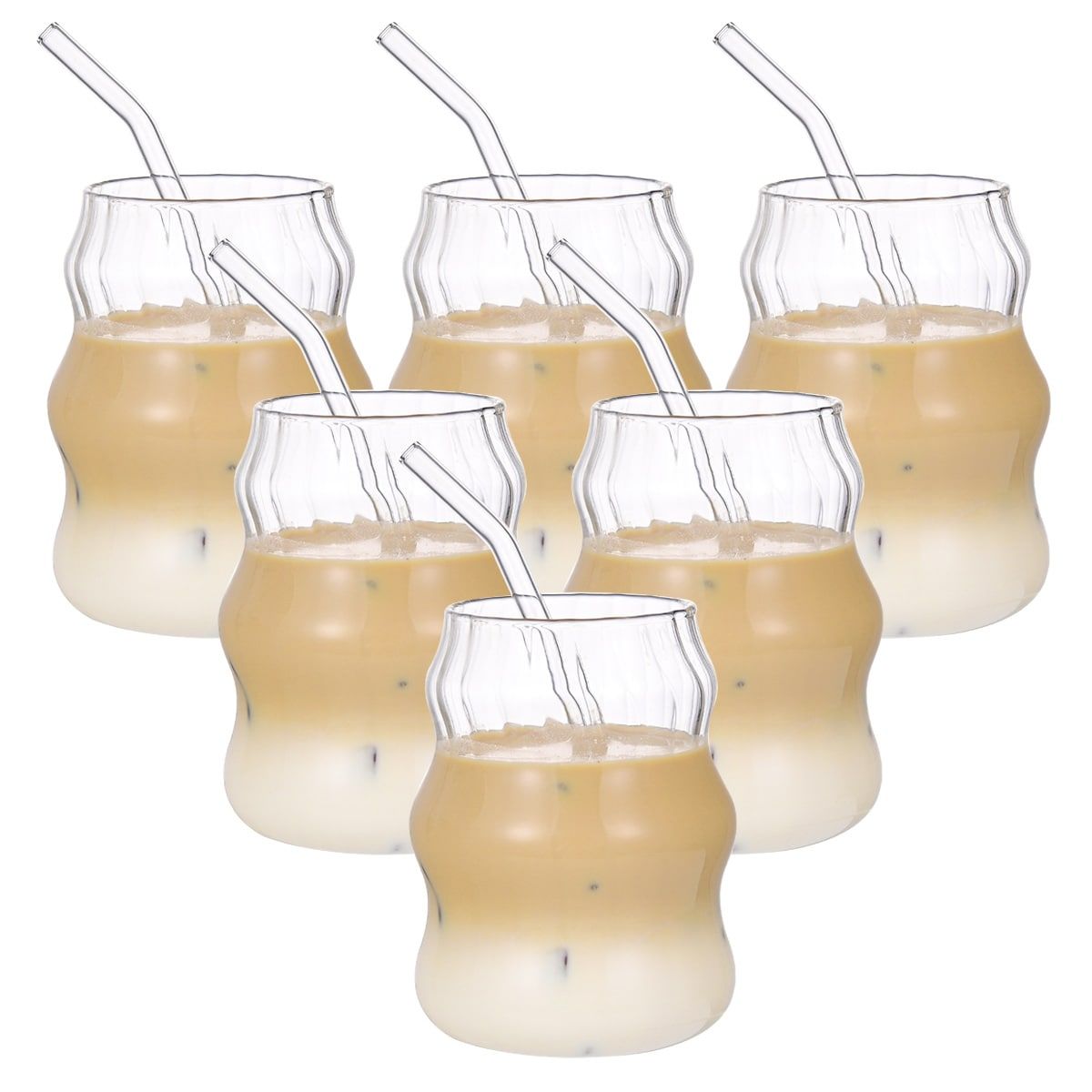 6 Pcs 19 Ounce Glass Straw Cup, Coffee Cup, Milk Cup, Juice Cup, Cold Drink Cup, Tea Cup, Water Cup, Office Cup, Striped Cloud Cup