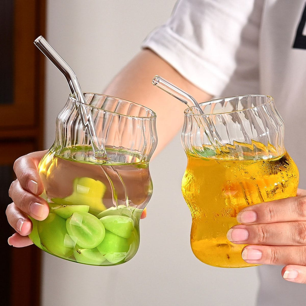 6 Pcs 19 Ounce Glass Straw Cup, Coffee Cup, Milk Cup, Juice Cup, Cold Drink Cup, Tea Cup, Water Cup, Office Cup, Striped Cloud Cup