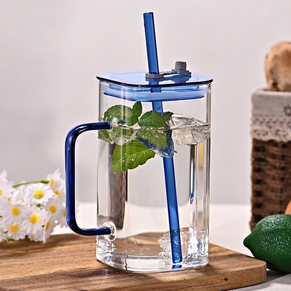 1 Pcs Green Glass Straw Cup, 4 Colors Square Glass Cup With Straw And Lid, High Borosilicate Glass Cup, Milk Cup, Juice Cup, Cold Drink Cup, Coffee Cup, Tea Cup, Office Cup, Gift Cup
