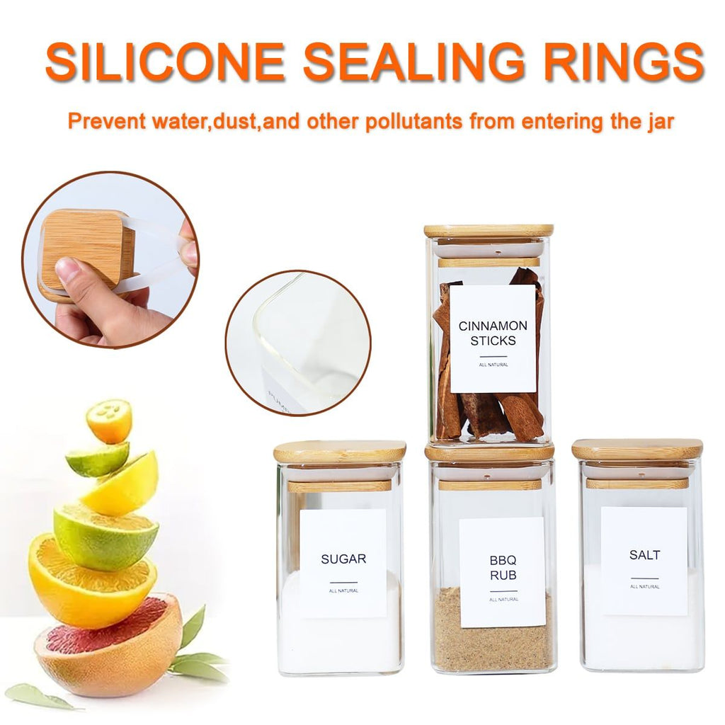 18 PCS Square Seasoning Jar Pepper Seasoning Bottle Pepper Powder Bottle 240ml Bamboo Wood Glass Seasoning Tank Square Spice Bottle