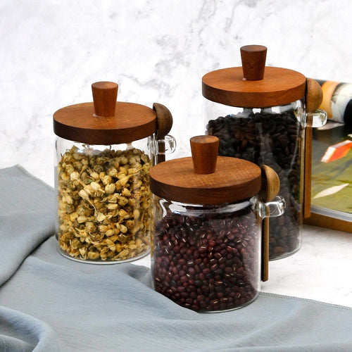 1 Pcs 15 OZ Glass Coffee Jars with Spoons, Candy Jars, Biscuit Jars, Storage Jars, Tea Jars, Snack Jars, Seasoning Jars, Salt Jars, Pepper Jars