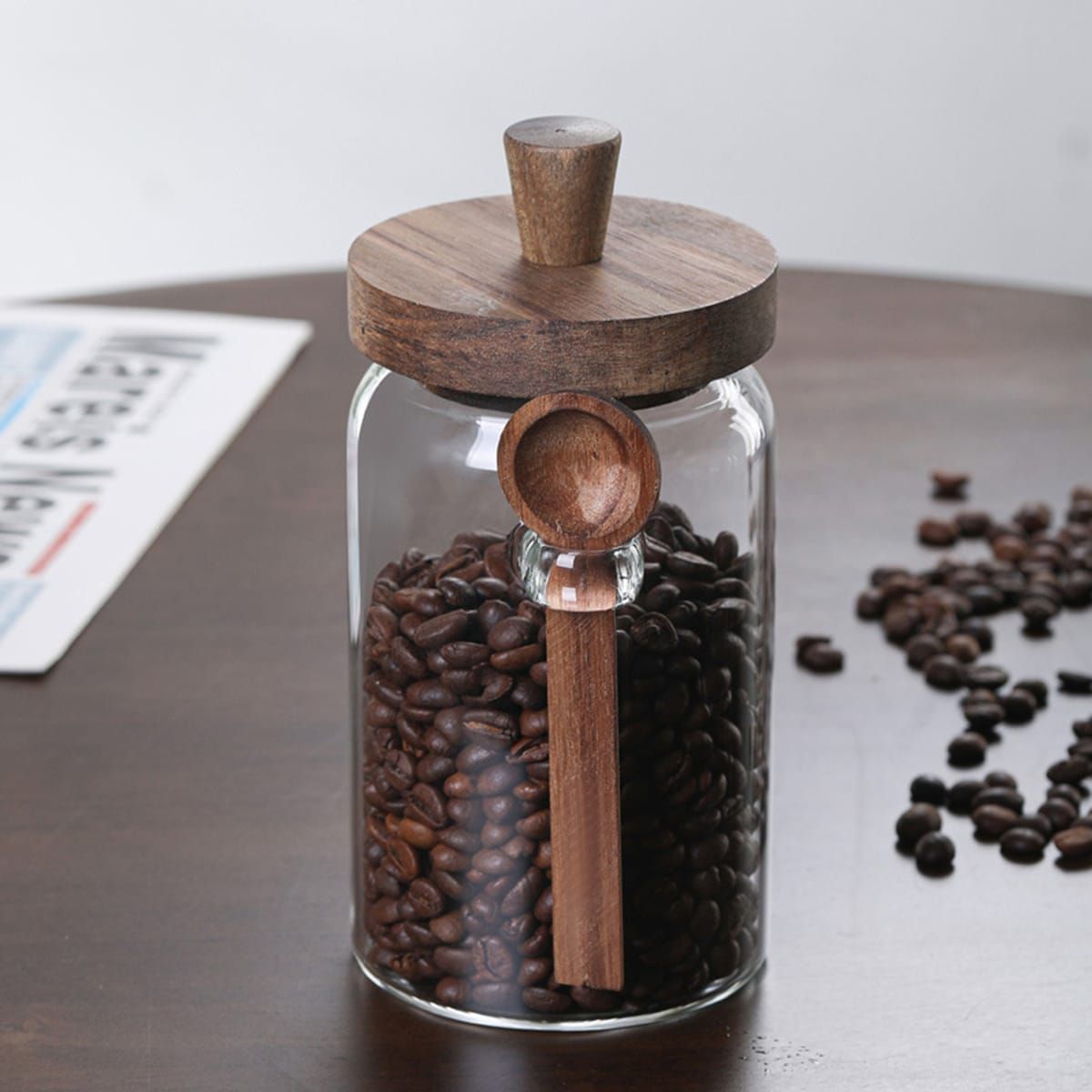 1 Pcs 15 OZ Glass Coffee Jars with Spoons, Candy Jars, Biscuit Jars, Storage Jars, Tea Jars, Snack Jars, Seasoning Jars, Salt Jars, Pepper Jars