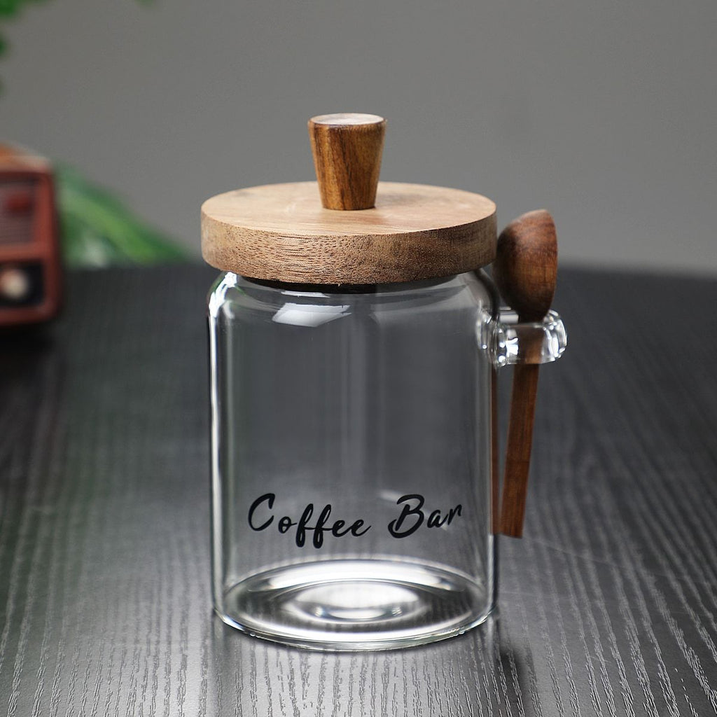 1 Pcs 18.5 OZ Glass Coffee Jars With Spoons, Candy Jars, Biscuit Jars, Storage Jars, Tea Jars, Snack Jars, Seasoning Jars, Salt Jars, Pepper Jars