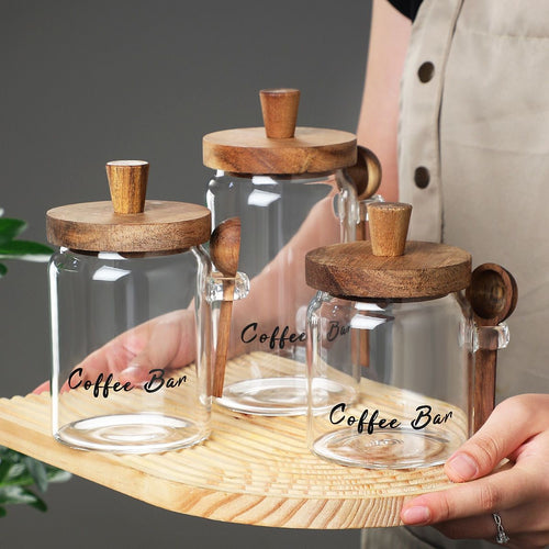 1 Pcs 18.5 OZ Glass Coffee Jars With Spoons, Candy Jars, Biscuit Jars, Storage Jars, Tea Jars, Snack Jars, Seasoning Jars, Salt Jars, Pepper Jars