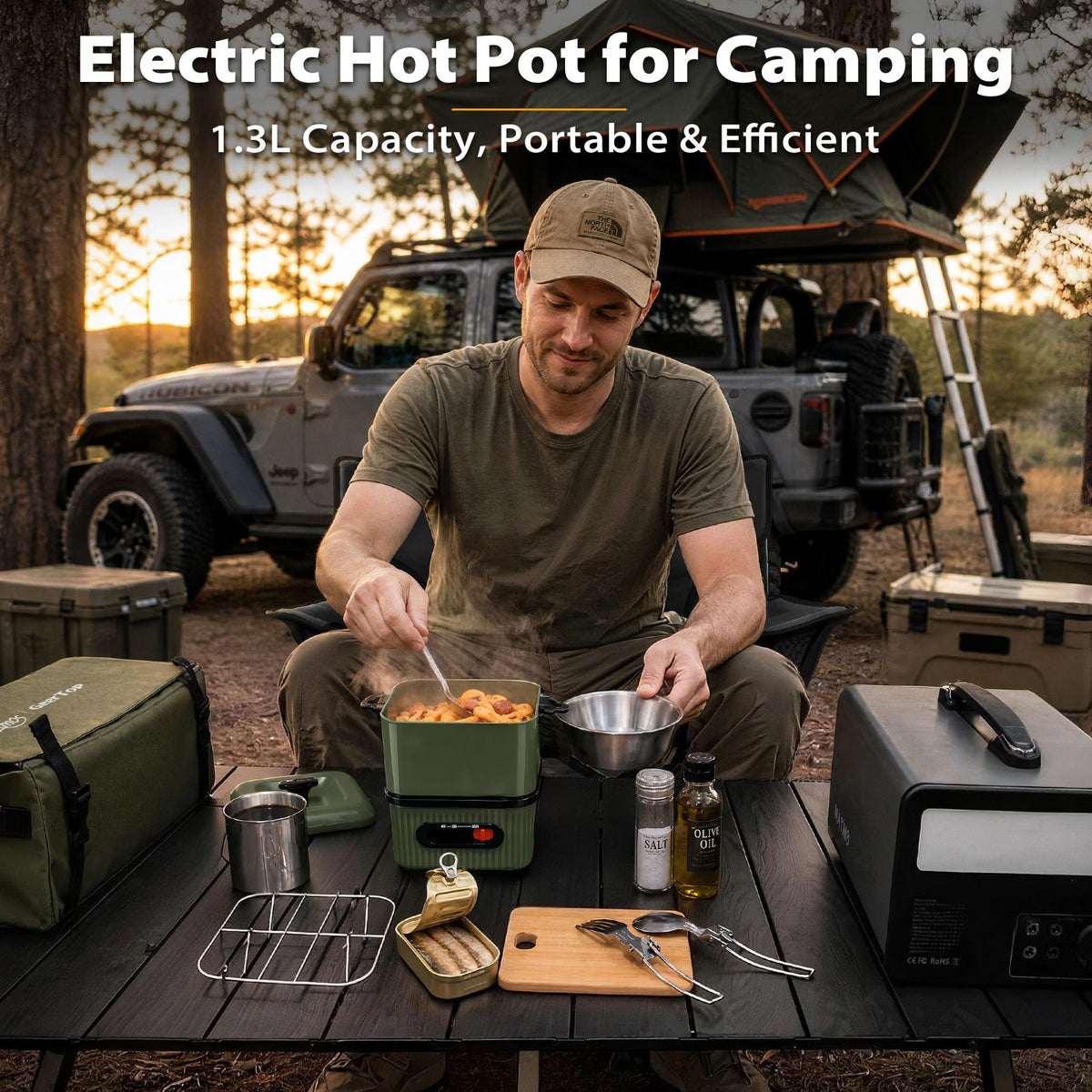 Electric Hot Pot, Portable 1.3L Multi-Cooker with Cookware Set