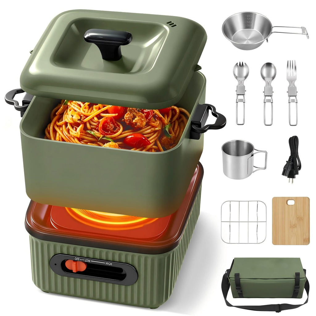 Electric Hot Pot, Portable 1.3L Multi-Cooker with Cookware Set