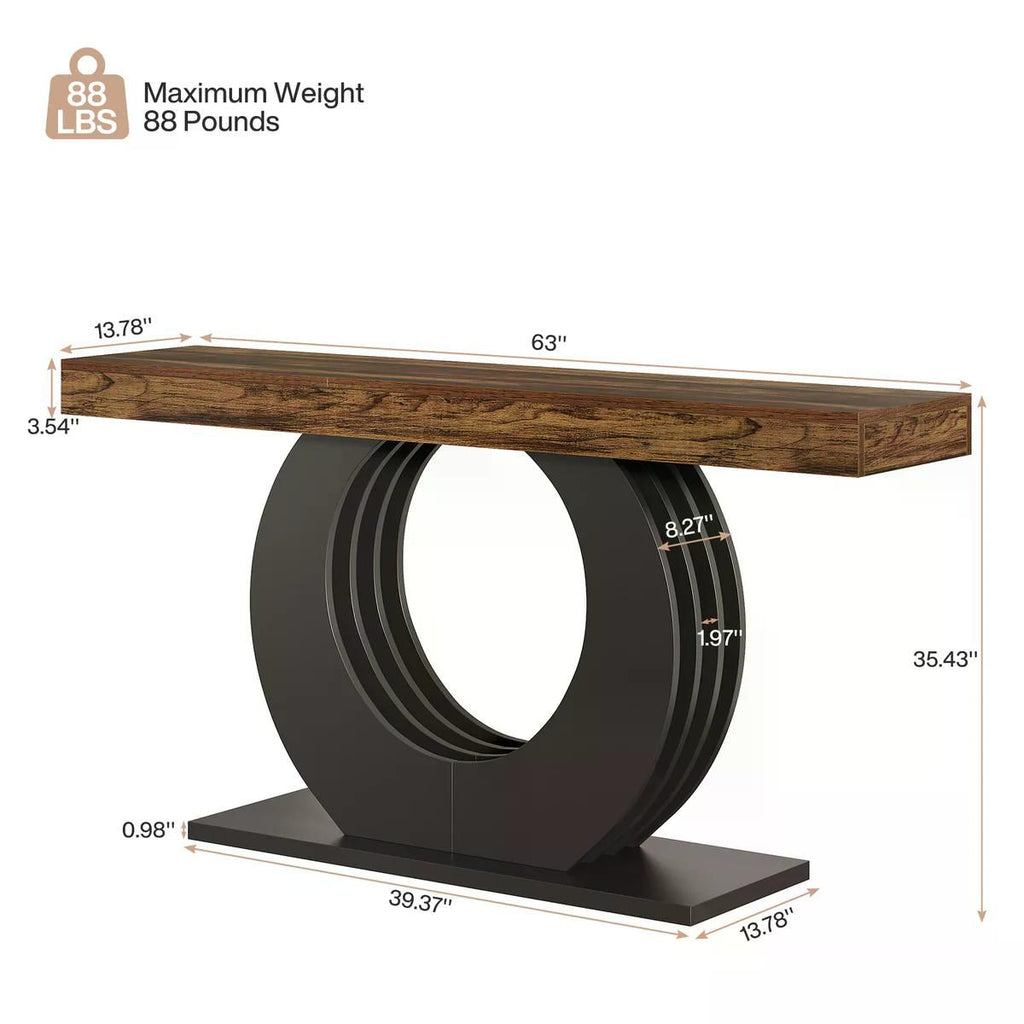 Console Table, Rustic Sofa Table Entryway Table with Circle Base
