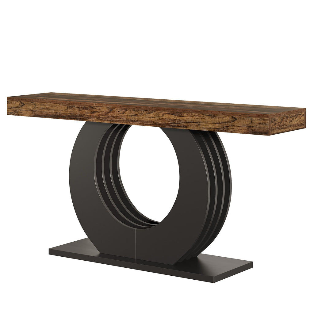 Console Table, Rustic Sofa Table Entryway Table with Circle Base