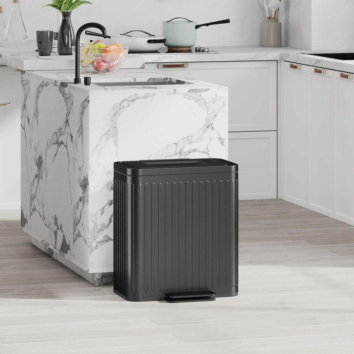 Trash Can with Lid, 2 x 5.3Gal Double Step-On Kitchen Trash Can, Removable Buckets, Black