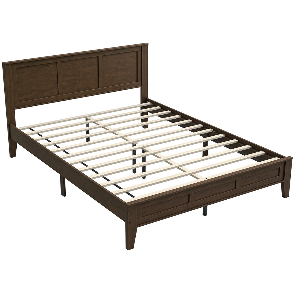 Queen Size Bed Frame with Headboard and Footboard, Mid-Century Modern Platform Bed Frame with Under-Bed Storage, Walnut
