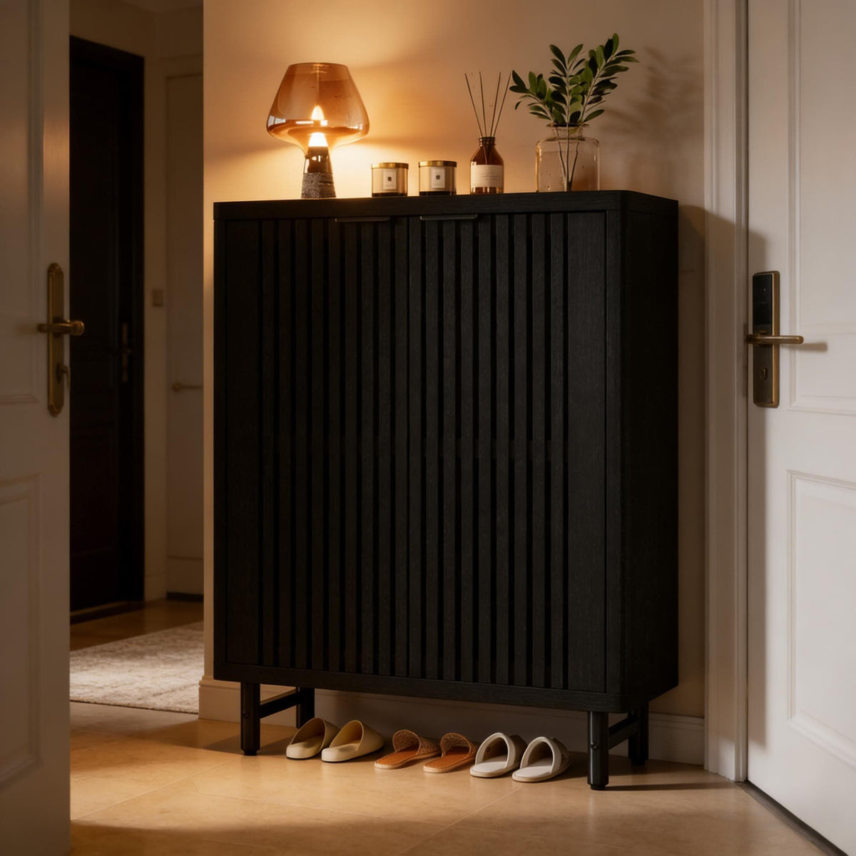 6-Tier Wooden Shoe Cabinet with Louvered Doors & Adjustable Shelves