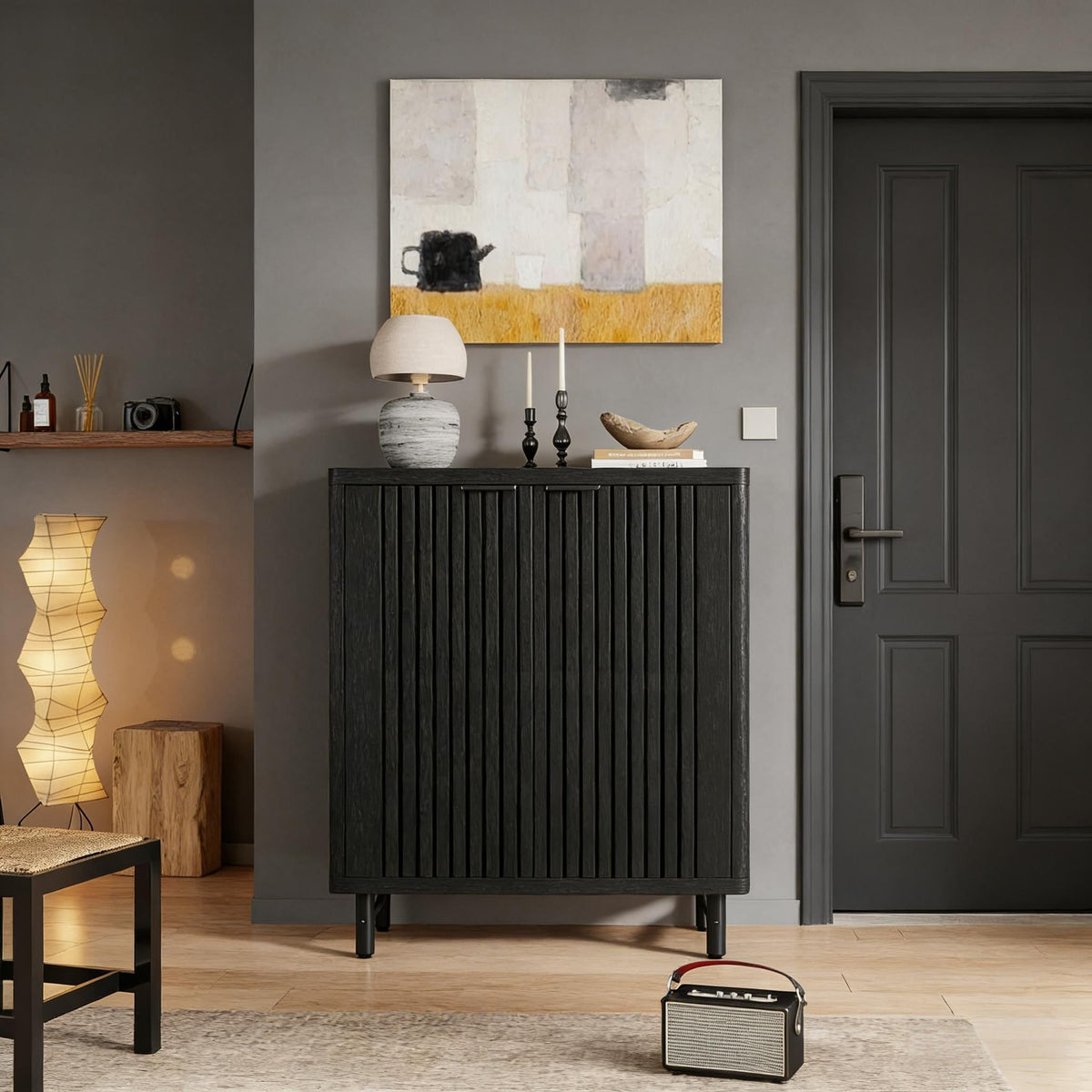 6-Tier Wooden Shoe Cabinet with Louvered Doors & Adjustable Shelves