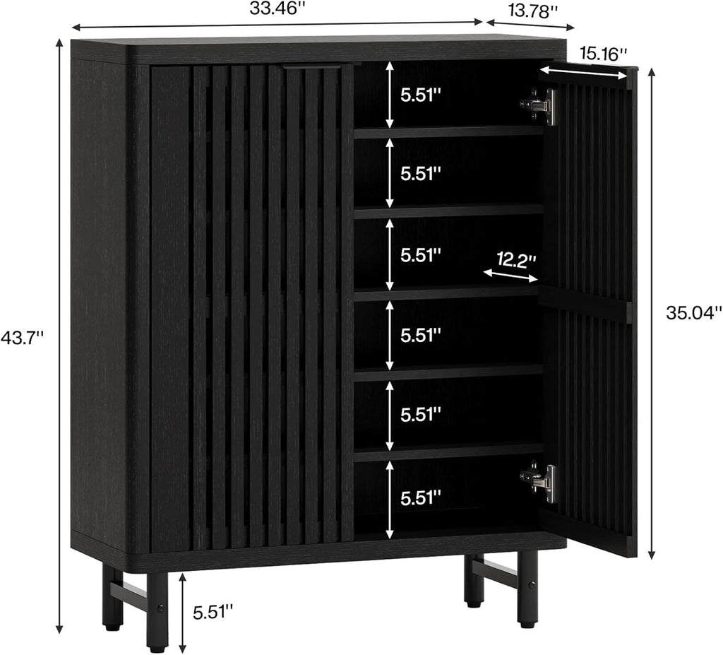 6-Tier Wooden Shoe Cabinet with Louvered Doors & Adjustable Shelves