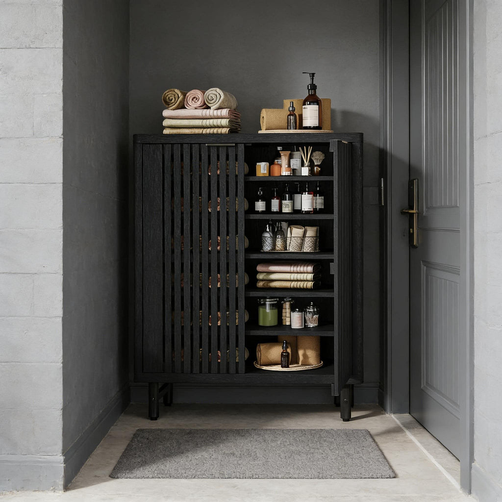 6-Tier Wooden Shoe Cabinet with Louvered Doors & Adjustable Shelves