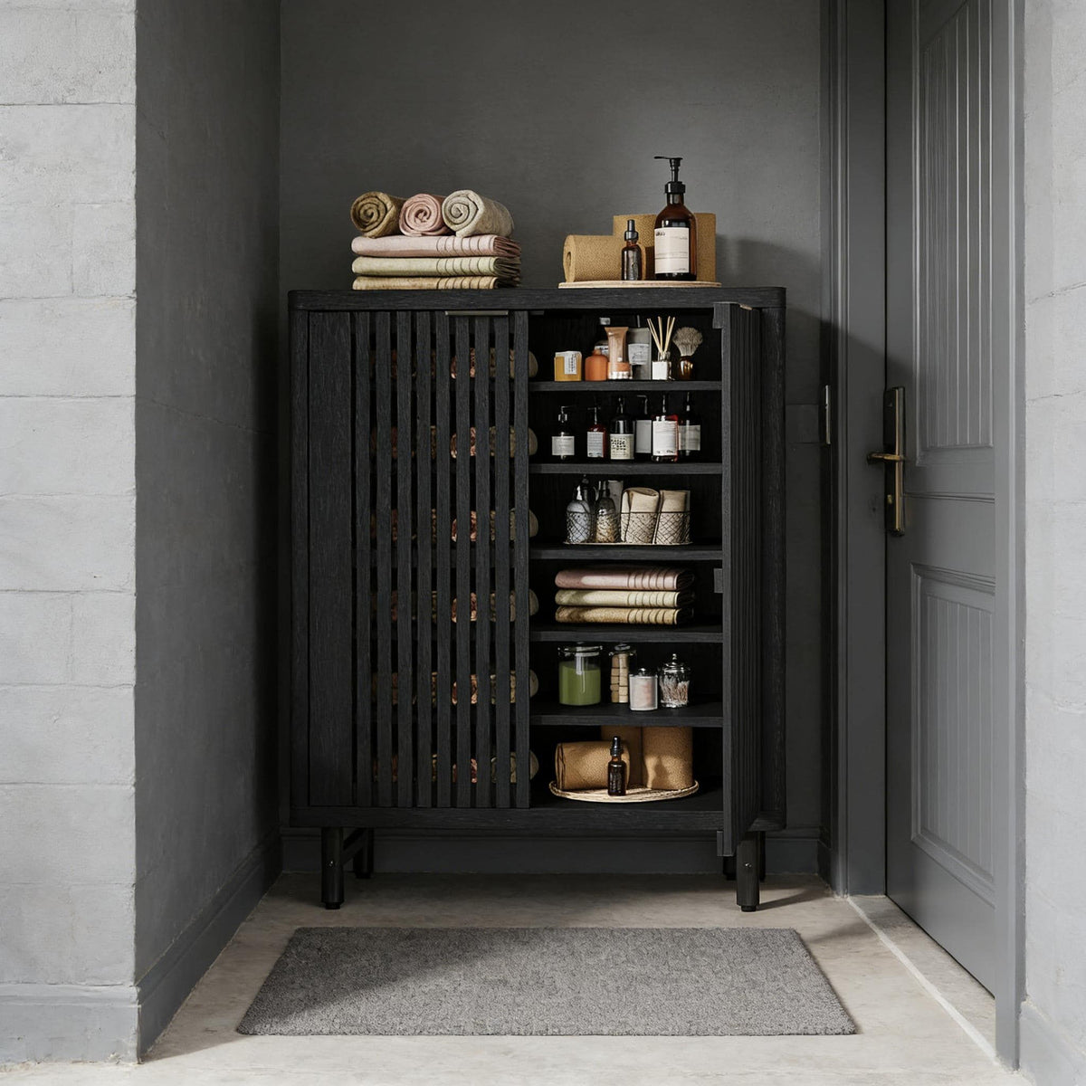 6-Tier Wooden Shoe Cabinet with Louvered Doors & Adjustable Shelves