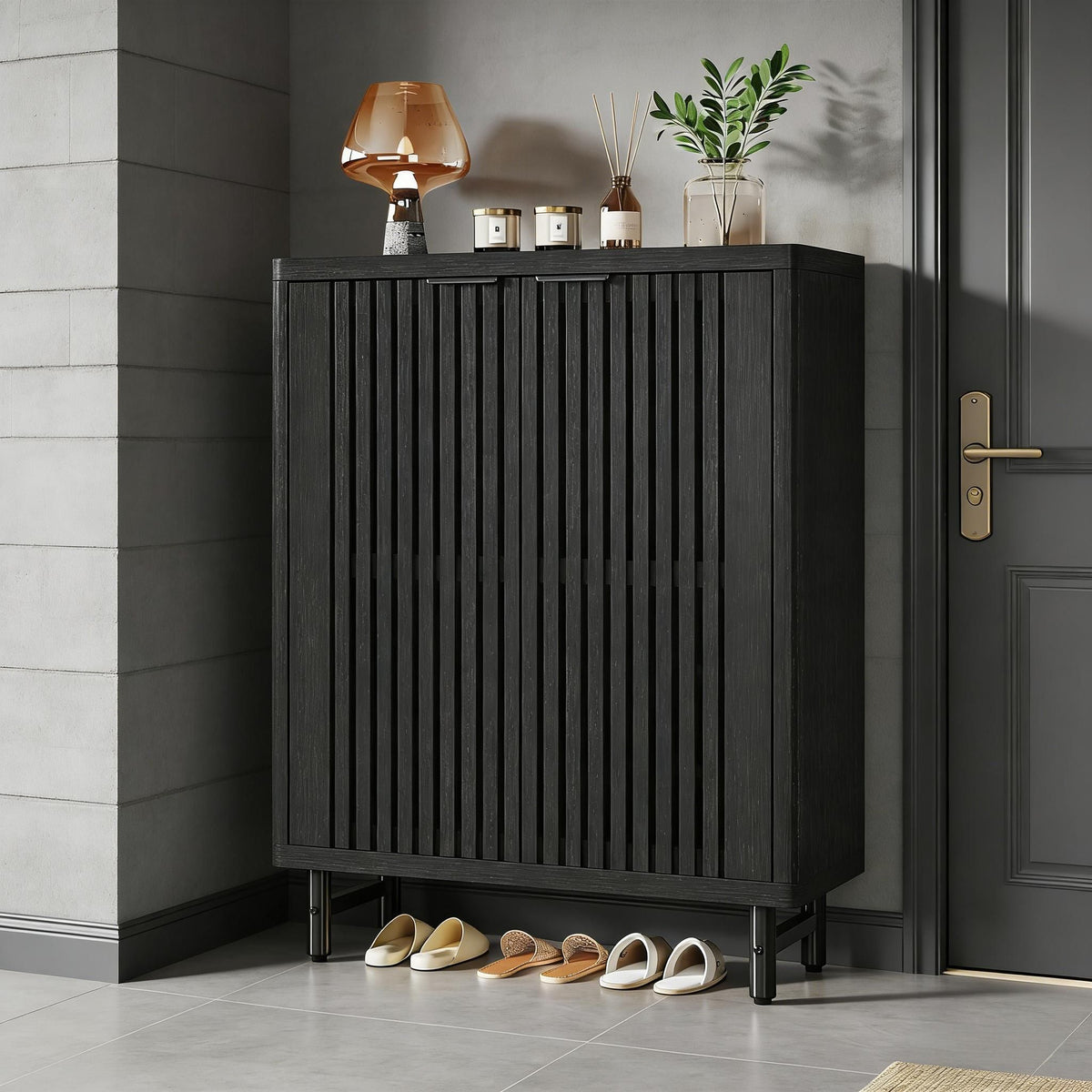 6-Tier Wooden Shoe Cabinet with Louvered Doors & Adjustable Shelves