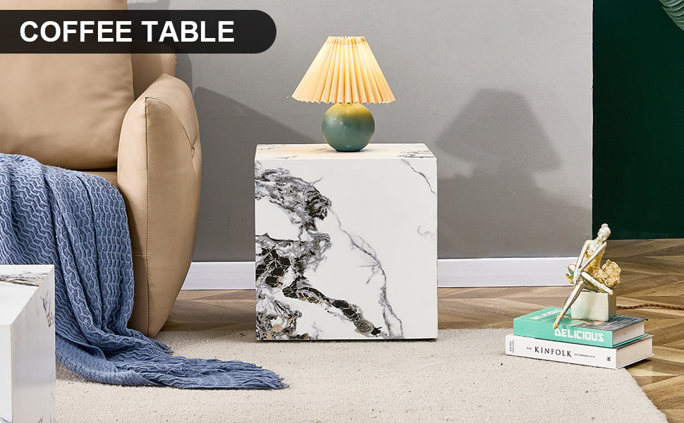 Modern white MDF+sticker material cube stylish texture design coffee table -15.7 inches