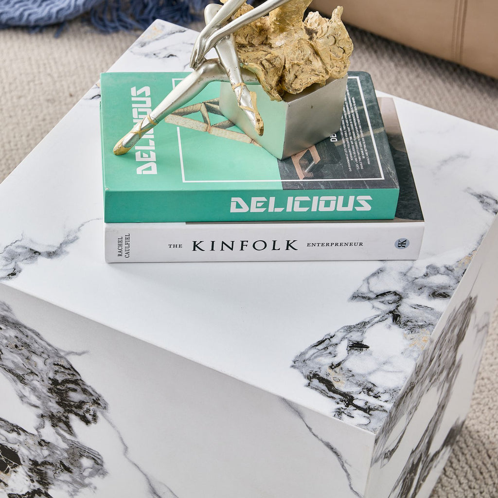 Modern white MDF+sticker material cube stylish texture design coffee table -15.7 inches