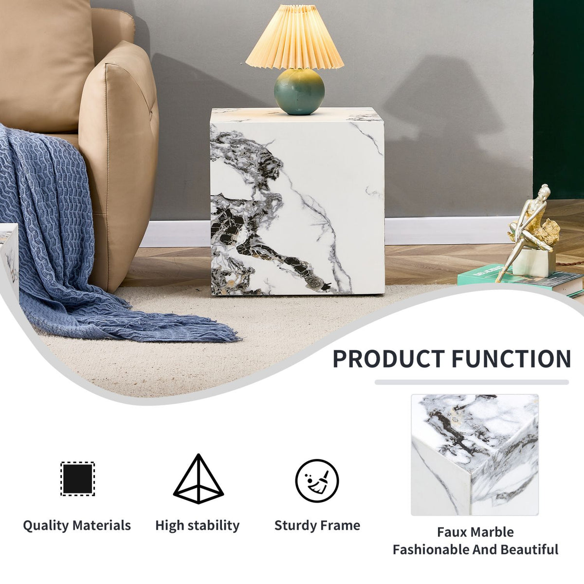 Modern white MDF+sticker material cube stylish texture design coffee table -15.7 inches
