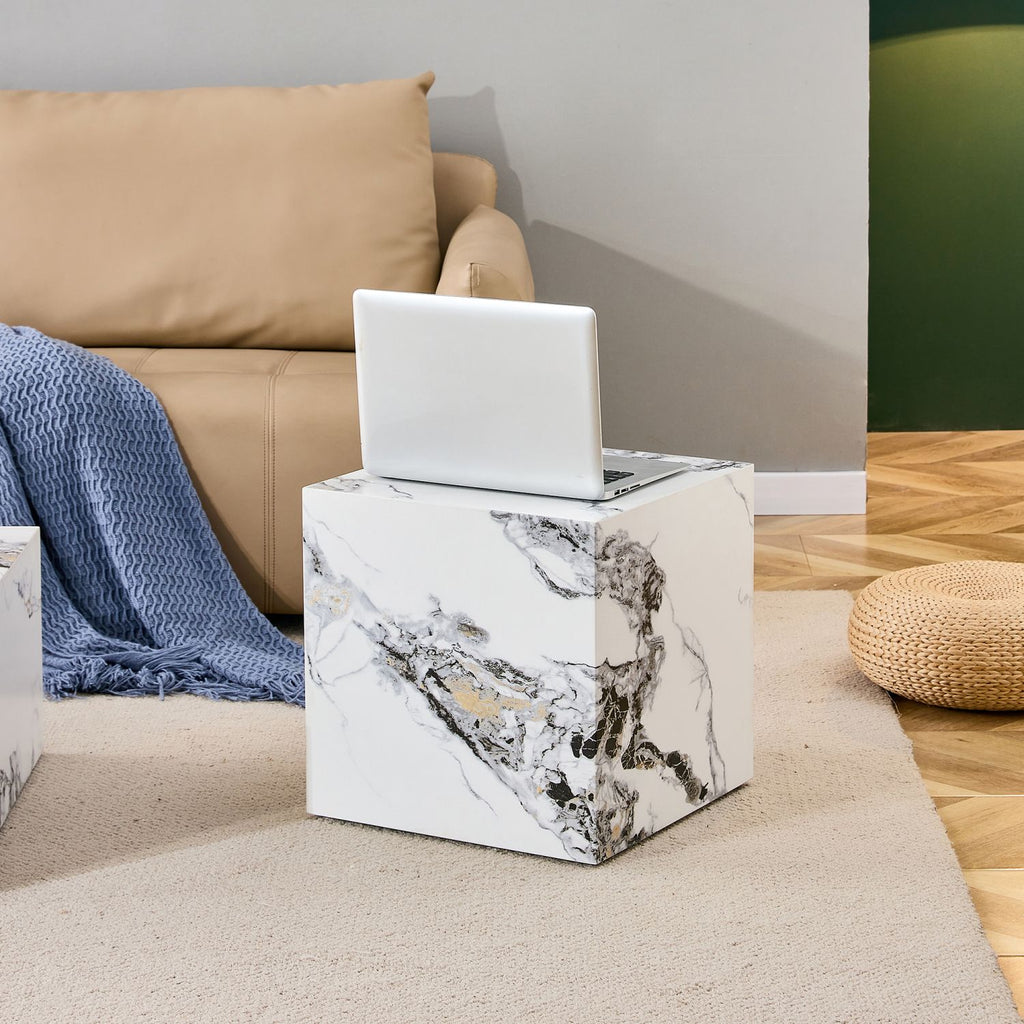 Modern white MDF+sticker material cube stylish texture design coffee table -15.7 inches