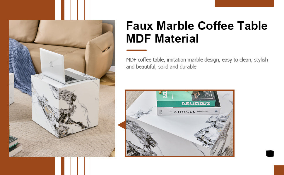 Modern white MDF+sticker material cube stylish texture design coffee table -15.7 inches