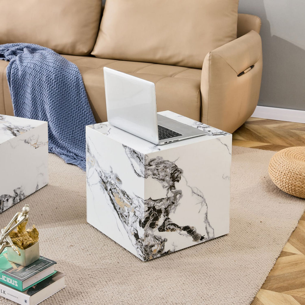 Modern white MDF+sticker material cube stylish texture design coffee table -15.7 inches