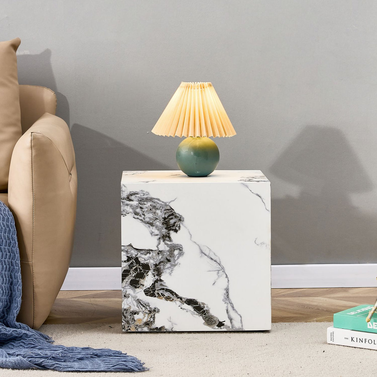 Modern white MDF+sticker material cube stylish texture design coffee table -15.7 inches