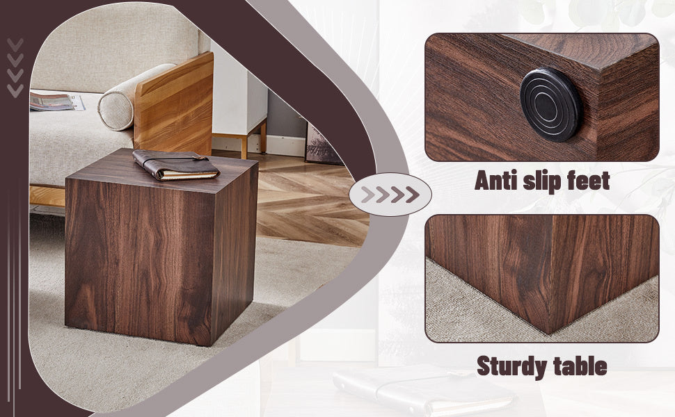 15.7*15.7*15.7 Inch Walnut Wood Grain MDF Coffee Table - Luxurious Design, Perfect Living Room Accent.Cube fashion texture design coffee table, suitable for various situations and scenes.