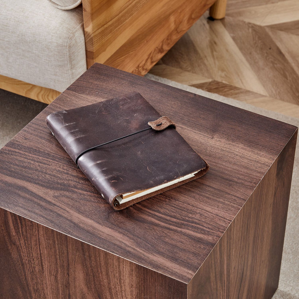 15.7*15.7*15.7 Inch Walnut Wood Grain MDF Coffee Table - Luxurious Design, Perfect Living Room Accent.Cube fashion texture design coffee table, suitable for various situations and scenes.