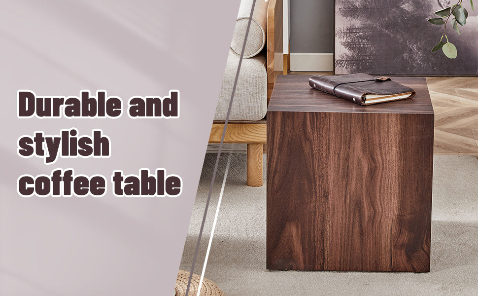 15.7*15.7*15.7 Inch Walnut Wood Grain MDF Coffee Table - Luxurious Design, Perfect Living Room Accent.Cube fashion texture design coffee table, suitable for various situations and scenes.