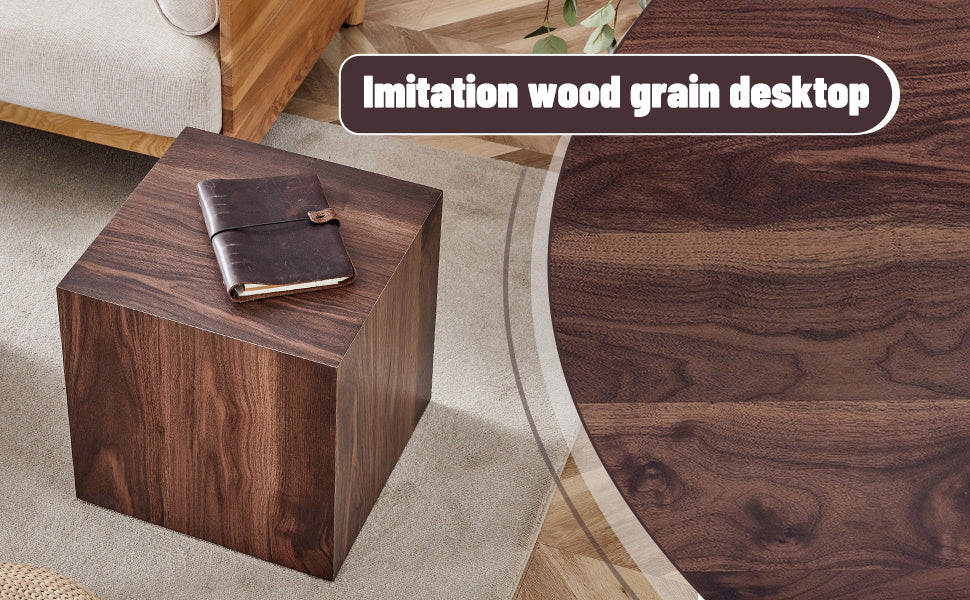 15.7*15.7*15.7 Inch Walnut Wood Grain MDF Coffee Table - Luxurious Design, Perfect Living Room Accent.Cube fashion texture design coffee table, suitable for various situations and scenes.