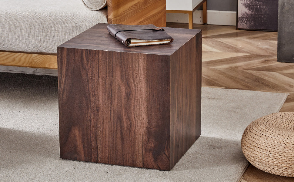 15.7*15.7*15.7 Inch Walnut Wood Grain MDF Coffee Table - Luxurious Design, Perfect Living Room Accent.Cube fashion texture design coffee table, suitable for various situations and scenes.