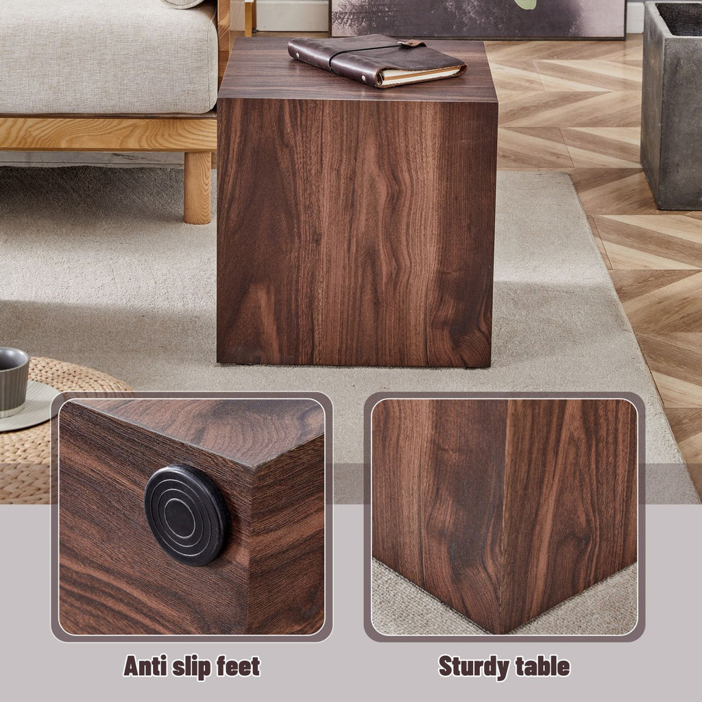 15.7*15.7*15.7 Inch Walnut Wood Grain MDF Coffee Table - Luxurious Design, Perfect Living Room Accent.Cube fashion texture design coffee table, suitable for various situations and scenes.