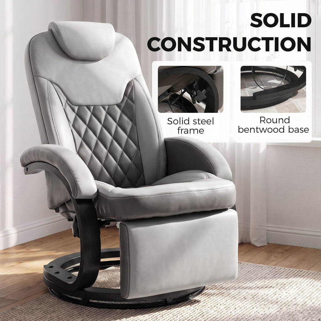 Faux Leather Manual Recliner, Swivel Lounge Chair with Adjustable Backrest, Footrest and Round Base, Gray