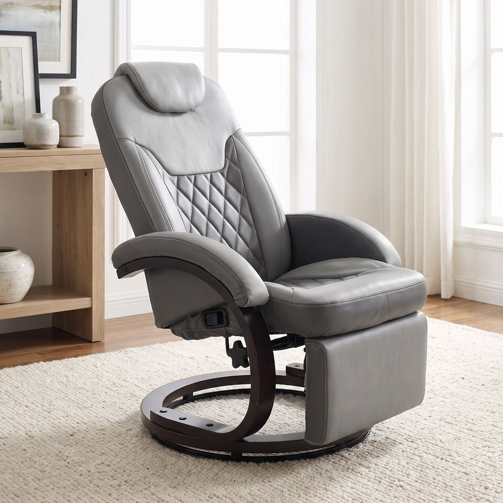 Faux Leather Manual Recliner, Swivel Lounge Chair with Adjustable Backrest, Footrest and Round Base, Gray