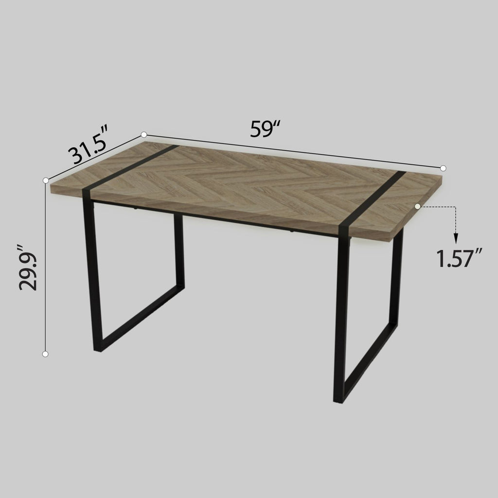 59 " dining table modern industrial rectangular MDF light wood , 4-6 people, 1.5" thick engineering wood tabletop and black rectangular metal legs, used for home & kitchen