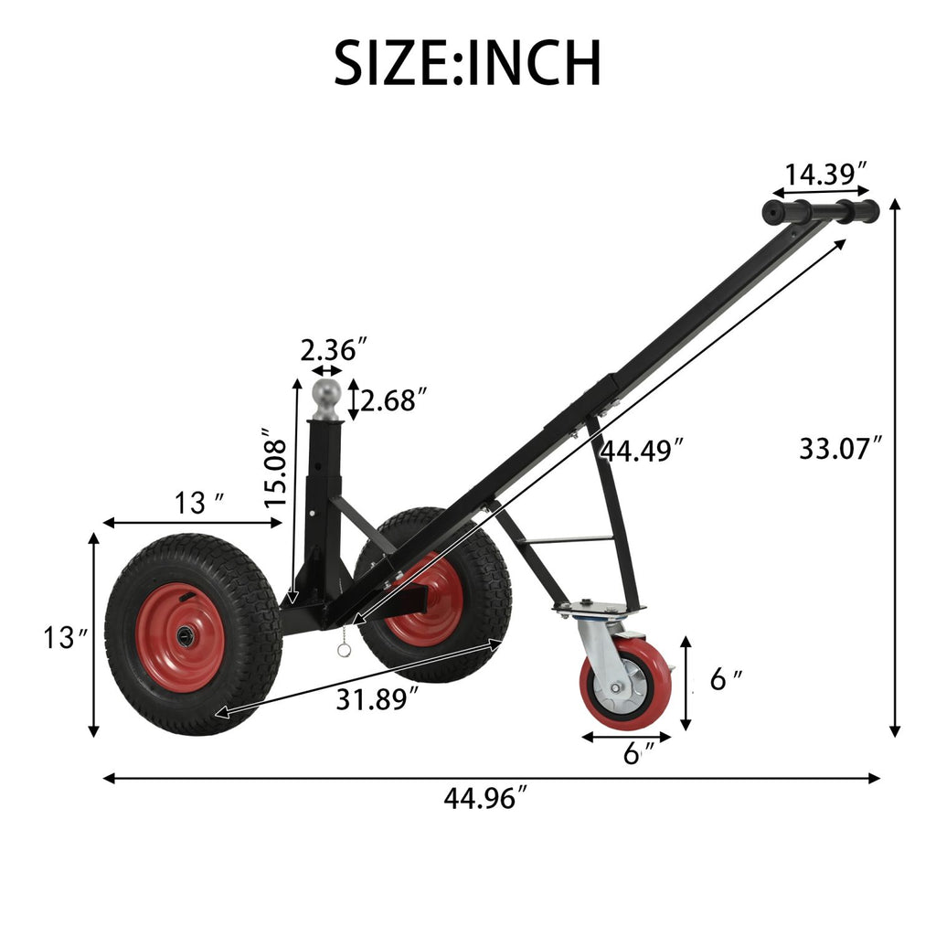 Versatile Heavy Duty Tri-Wheels 1100lbs Trailer Dolly Load Capacity, Trailer Mover, with 2" Hitch Ball, 18''-25'' Adjustable Height. Moving Trailer, RV,Boat, Farming Equipments, Black