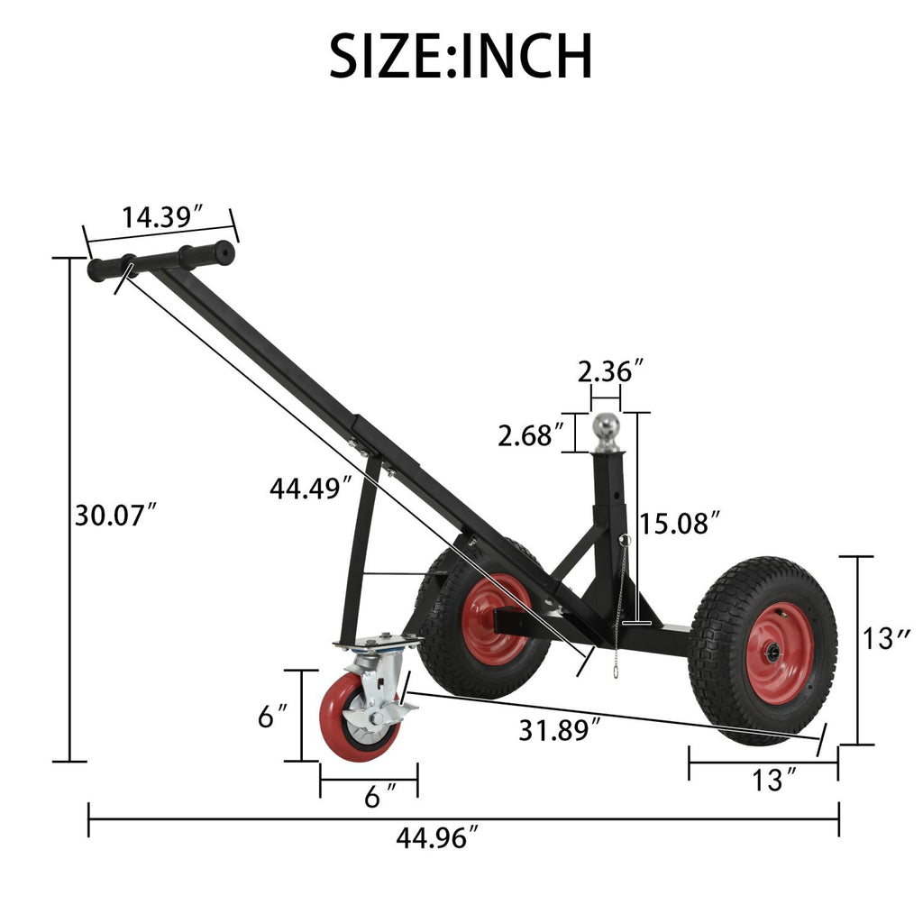 Versatile Heavy Duty Tri-Wheels 1100lbs Trailer Dolly Load Capacity, Trailer Mover, with 2" Hitch Ball, 18''-25'' Adjustable Height. Moving Trailer, RV,Boat, Farming Equipments, Black