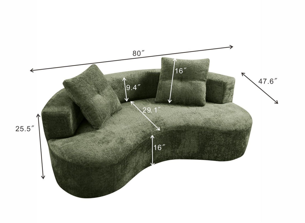 80" 3 Seater Couch for Living Room, Boneless Couch with 2 Pillows,Upholstered Floor Sofa