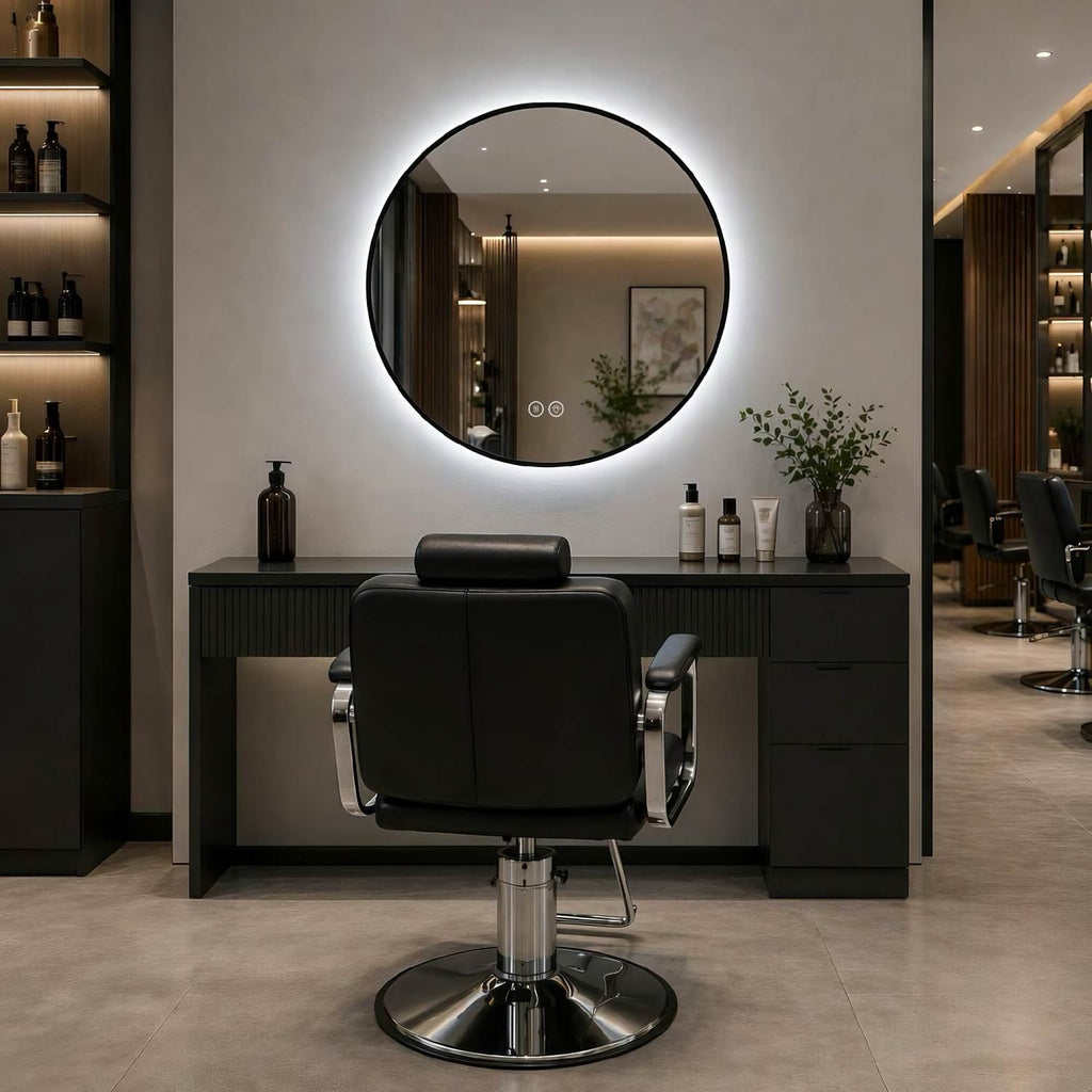 24" Round Black Aluminum Framed Dimmable LED Bathroom Mirror with Anti-Fog