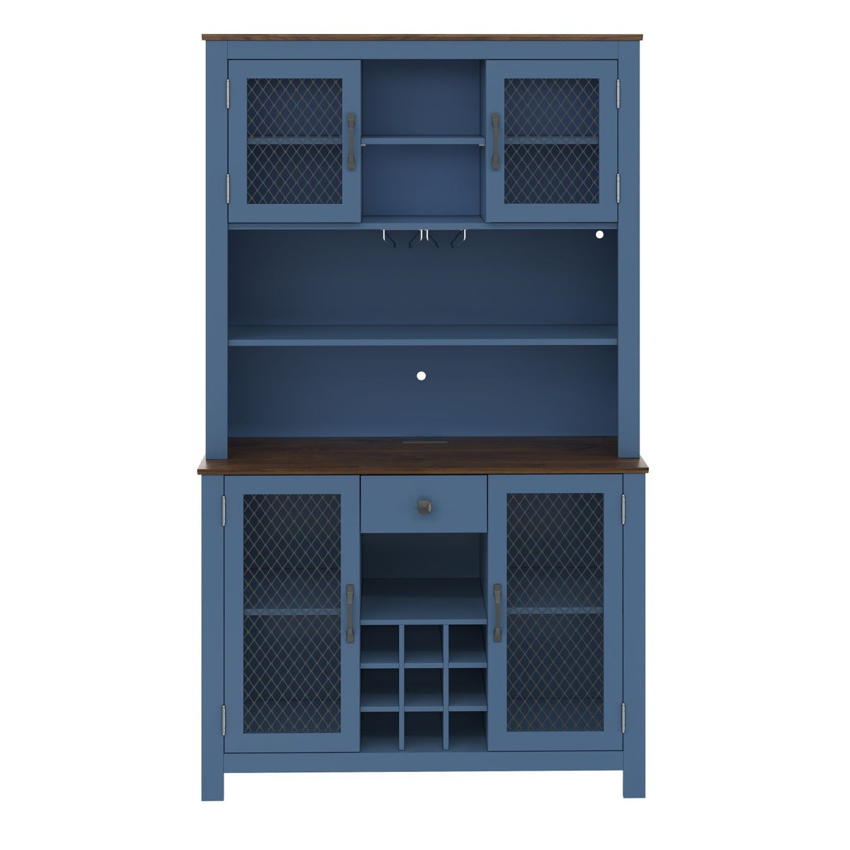 70.9" Kitchen Pantry Storage Cabinet Rustic Buffet Cabinet, Kitchen Hutch Cabinet with LED Outlets Food Pantry Cabinet with Doors and Shelves Wine Rack for Dining Room, Navy Blue