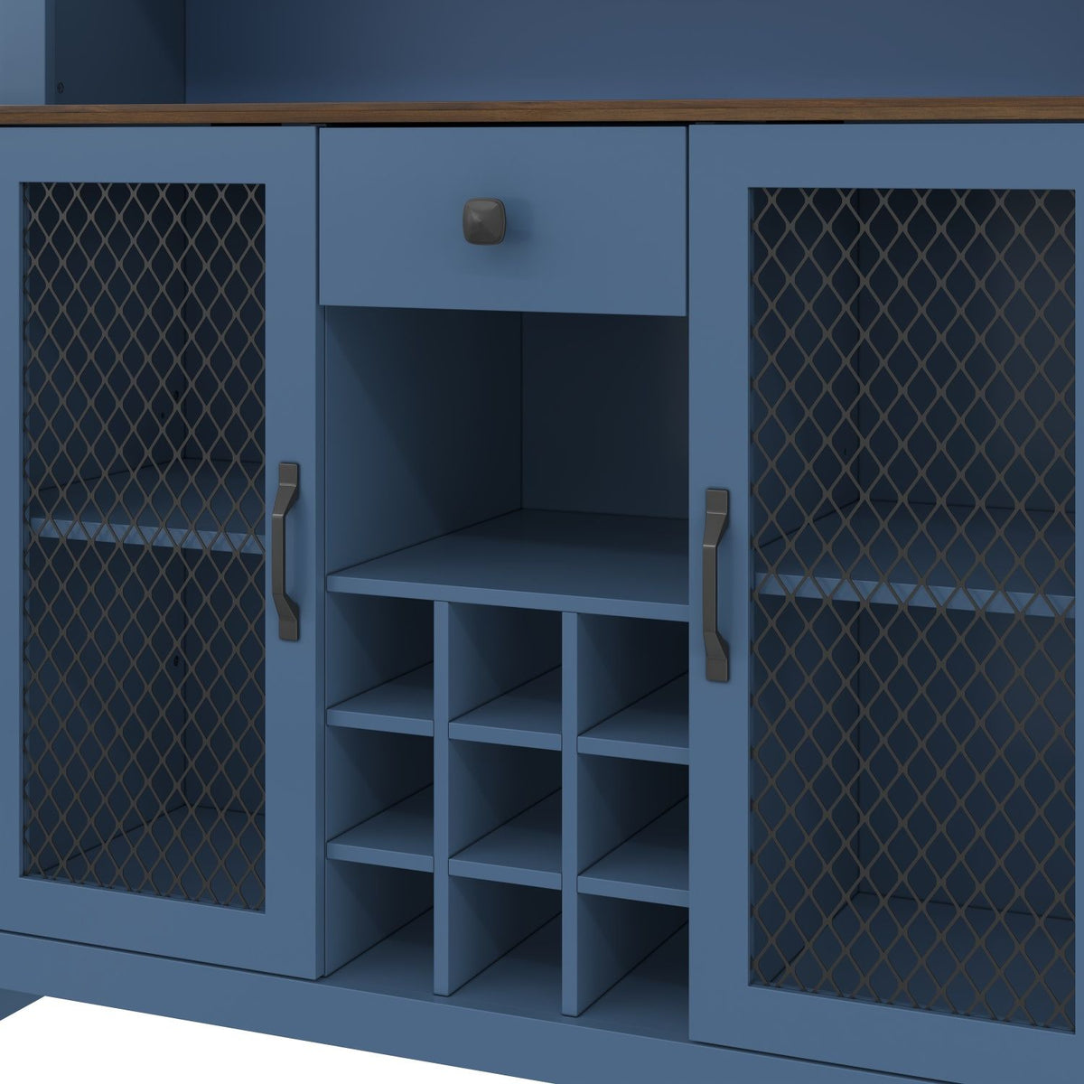 70.9" Kitchen Pantry Storage Cabinet Rustic Buffet Cabinet, Kitchen Hutch Cabinet with LED Outlets Food Pantry Cabinet with Doors and Shelves Wine Rack for Dining Room, Navy Blue
