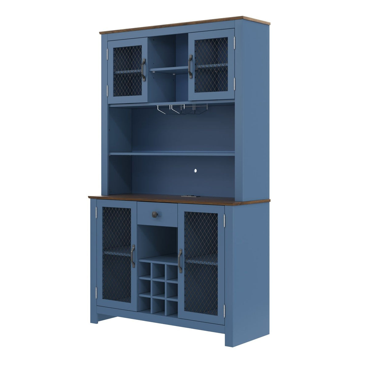 70.9" Kitchen Pantry Storage Cabinet Rustic Buffet Cabinet, Kitchen Hutch Cabinet with LED Outlets Food Pantry Cabinet with Doors and Shelves Wine Rack for Dining Room, Navy Blue