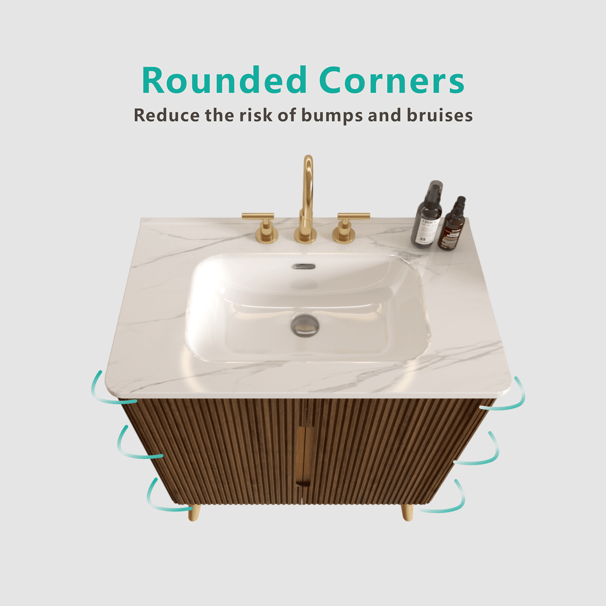 Etna 30"F Striped Walnut Bathroom Vanity with Carrara White Ceramic Sink with three faucet holes, Large Storage Freestanding Bathroom Vanity for Modern Bathroom, KD