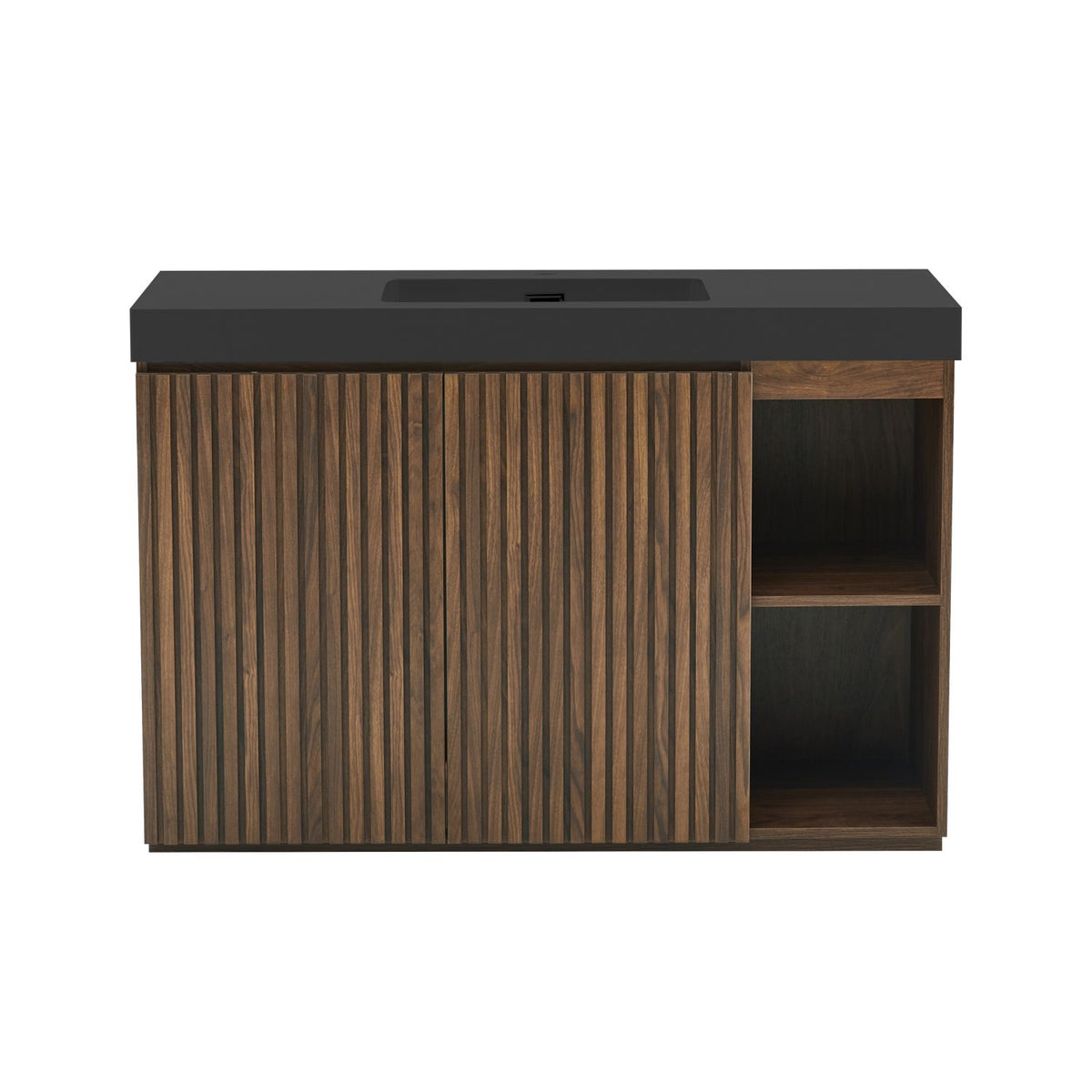 GALAN 48F" Winston Walnut Bathroom Vanity with Sink, Large Storage Freestanding Bathroom Vanity for Modern Bathroom, One-Piece Black Sink Basin without Drain and Faucet, KD