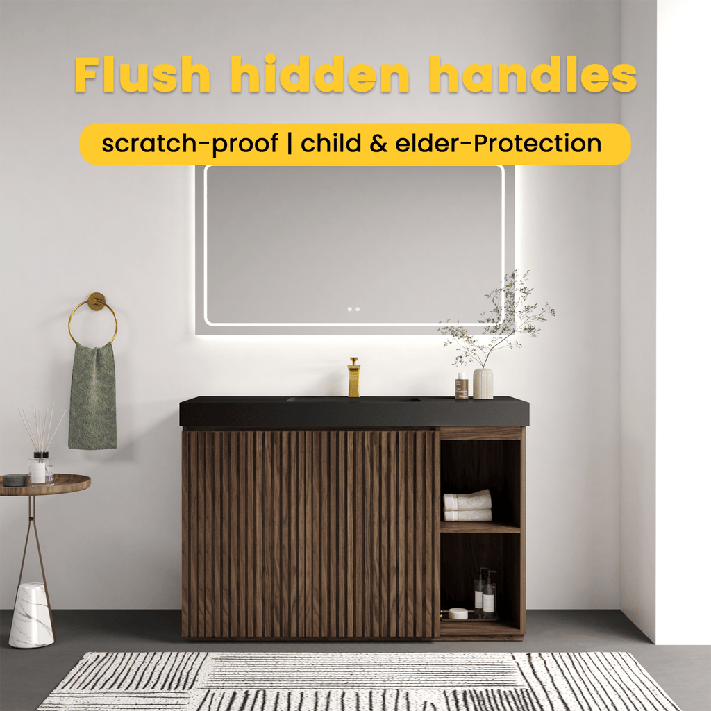 GALAN 48F" Winston Walnut Bathroom Vanity with Sink, Large Storage Freestanding Bathroom Vanity for Modern Bathroom, One-Piece Black Sink Basin without Drain and Faucet, KD