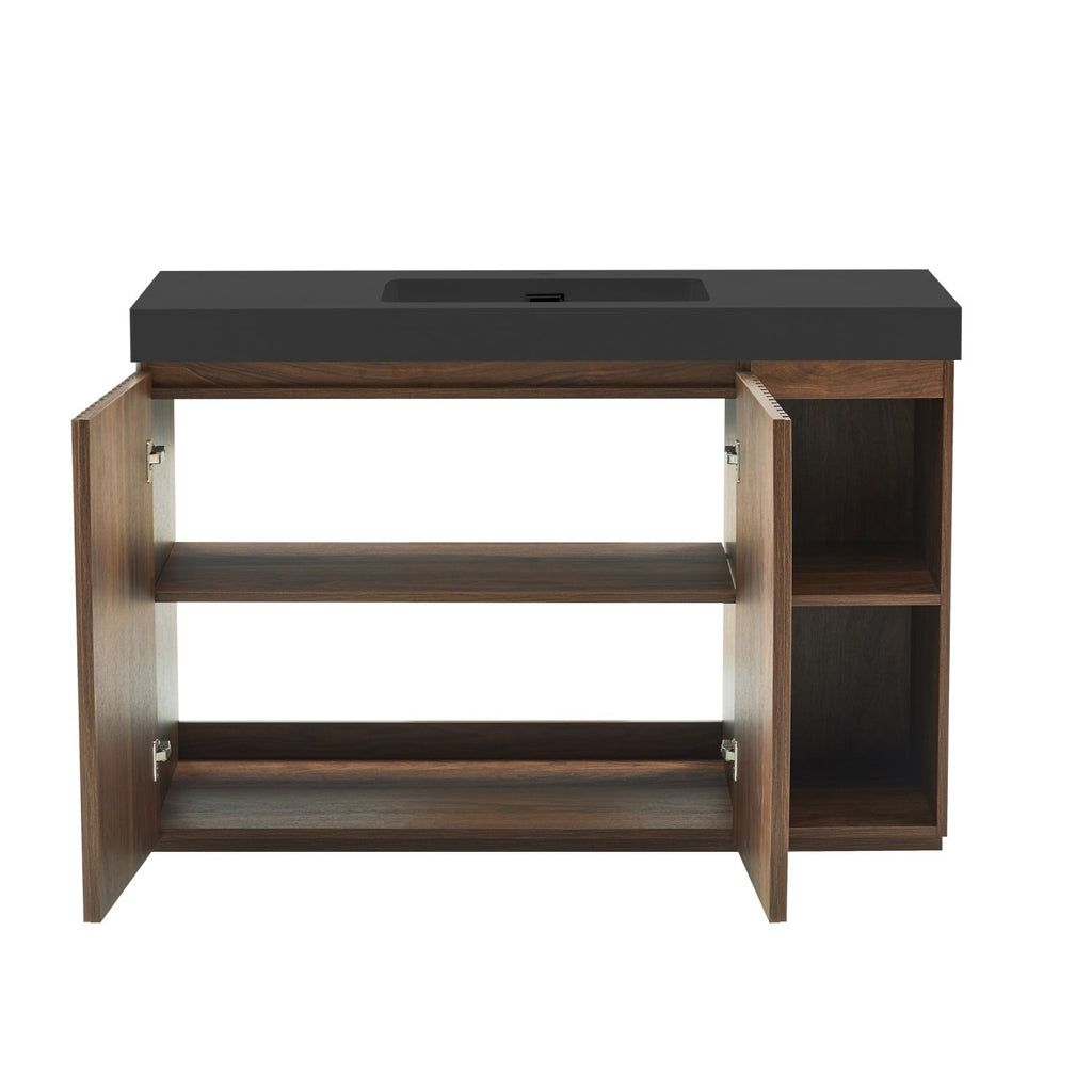 GALAN 48F" Winston Walnut Bathroom Vanity with Sink, Large Storage Freestanding Bathroom Vanity for Modern Bathroom, One-Piece Black Sink Basin without Drain and Faucet, KD