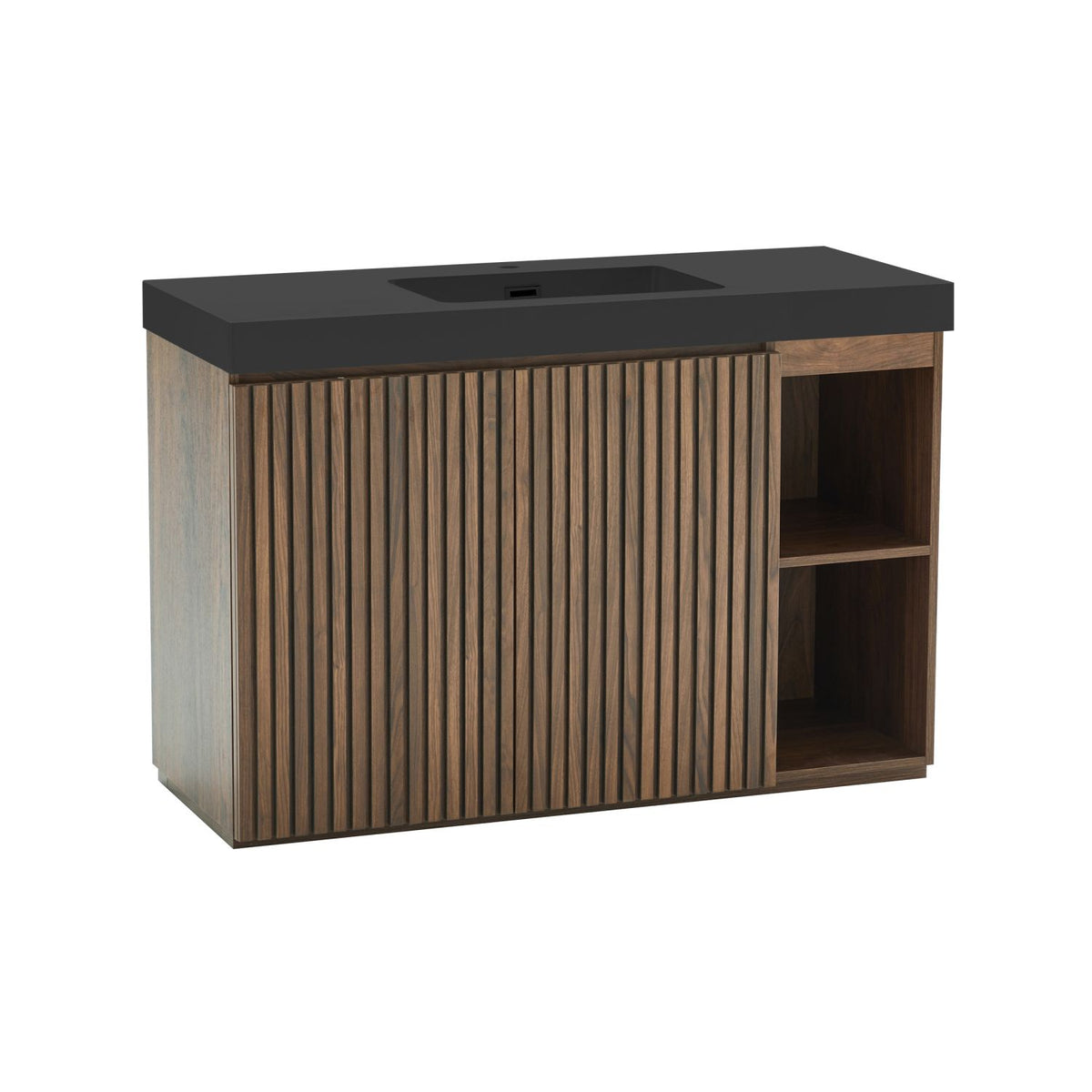 GALAN 48F" Winston Walnut Bathroom Vanity with Sink, Large Storage Freestanding Bathroom Vanity for Modern Bathroom, One-Piece Black Sink Basin without Drain and Faucet, KD
